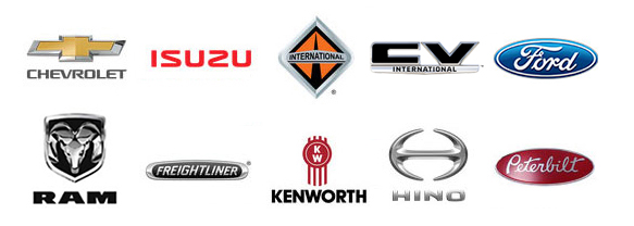 Chevy, Ford, Ram, ISUZU, International, CV International, Kenworth, Peterbilt, Freightliner, and Hino