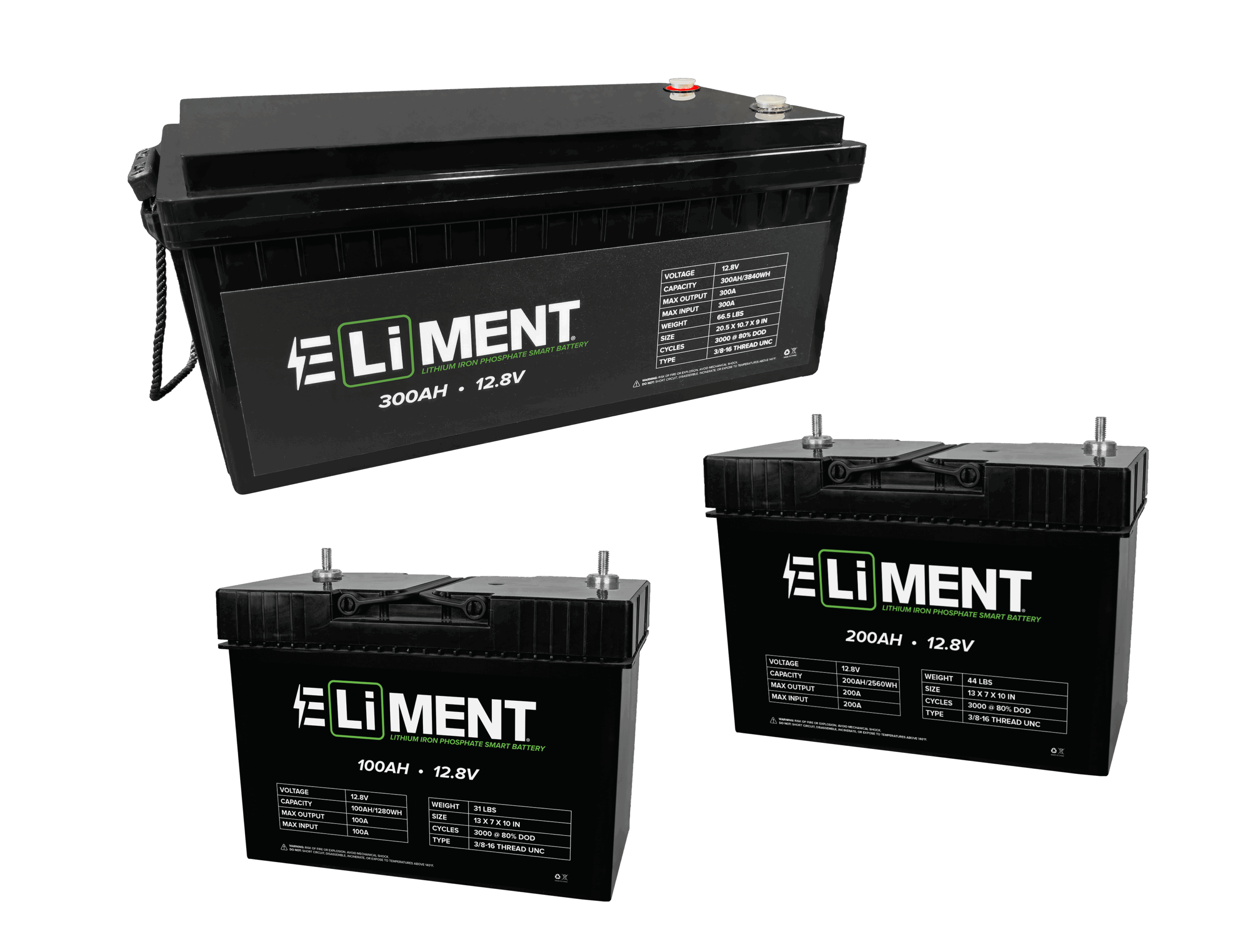 12V ELiMENT® Batteries - 100Ah, 200Ah, and 300Ah